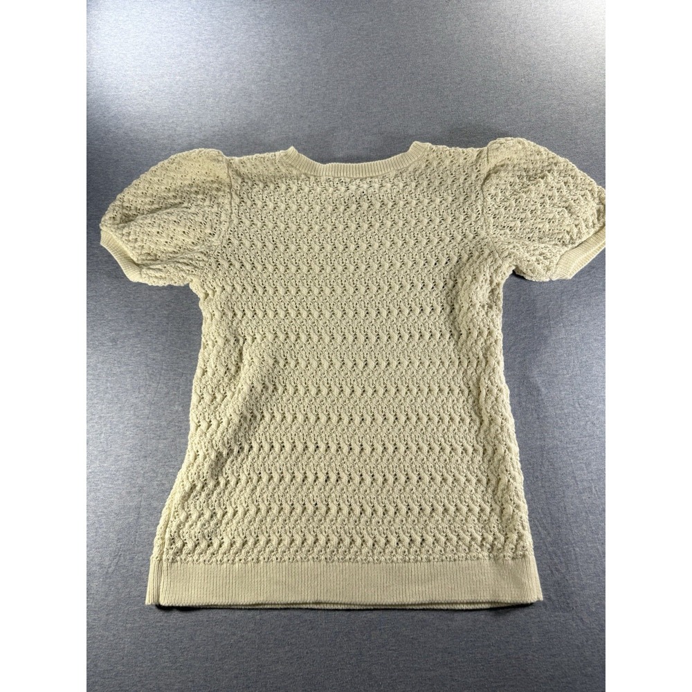 Lands' End Women's S Ivory 100% Cotton Open Knit Puff Sleeve Sweater Top - Picture 3 of 9
